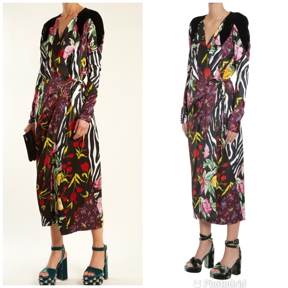 ATTICO VICTORIA floral SATIN AND VELVET DRESS